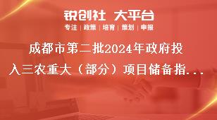 成都市第二批2024年政府投入三农重大（部分）项目储备指南储备方向及内容奖补政策