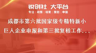 成都市第六批国家级专精特新小巨人企业申报和第三批复核工作有关要求奖补政策