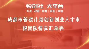 成都市蓉漂计划创新创业人才申报团队情况汇总表奖补政策