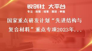 国家重点研发计划“先进结构与复合材料”重点专项2023年度项目申报要求奖补政策