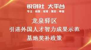 龙泉驿区引进外国人才智力成果示范基地奖补政策