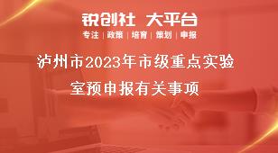 泸州市2023年市级重点实验室预申报有关事项奖补政策