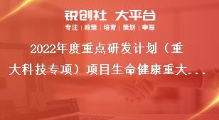 2022年度重点研发计划（重大科技专项）项目生命健康重大科技专项项目申报指南奖补政策