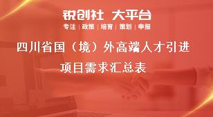 四川省国（境）外高端人才引进项目需求汇总表奖补政策