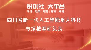 四川省新一代人工智能重大科技专项推荐汇总表奖补政策